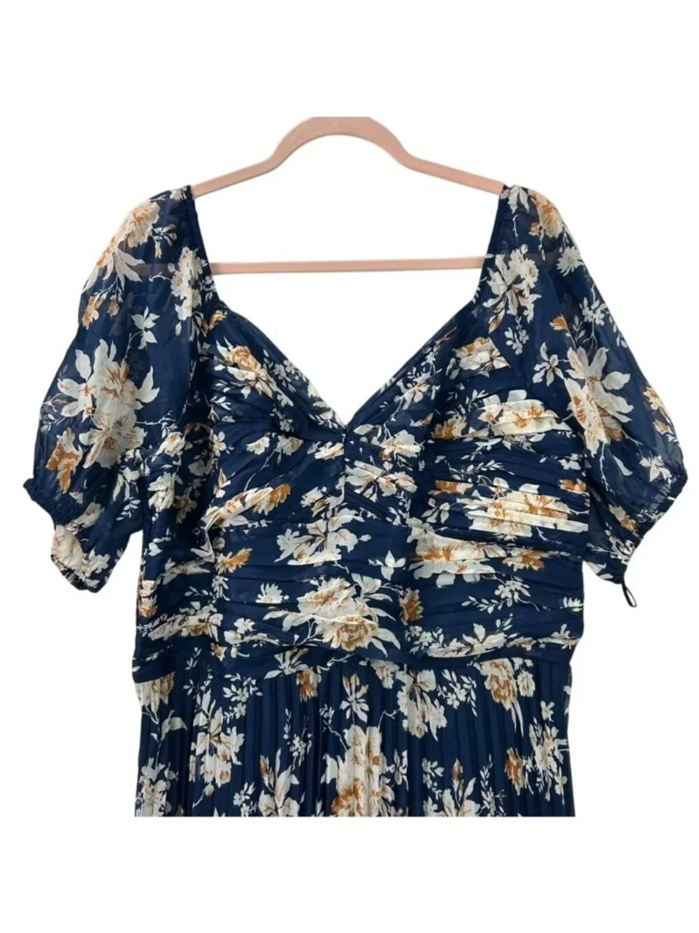 Abercrombie & Fitch Dress Women's XLT Navy Blue Floral Puff Sleeve Maxi NWT